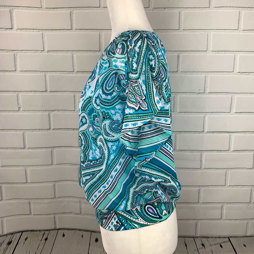🔥MAISON JULES🔥FLUTTER SLEEVE BLOUSE PAISLEY PRINT TOP PETITE SMALL NWT - Picture 2 of 4